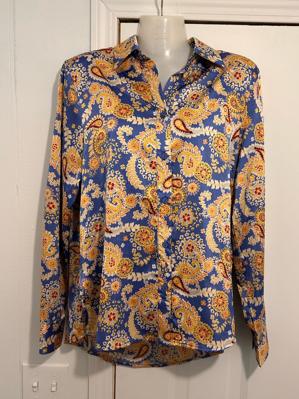 Blue Paisley Button-Down Blouse